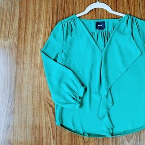 Maeve by Anthropologie Green V-Neck Ruffle Blouse Size 0